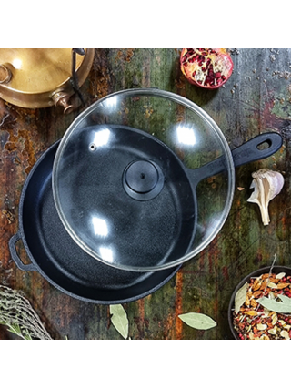 Сковорода чавунна лита S&T 24*4 см зі скляною кришкою