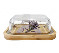 Підставка бамбук для масла та сиру Modern Лаванда 12*16см скляна кришка 400 мл