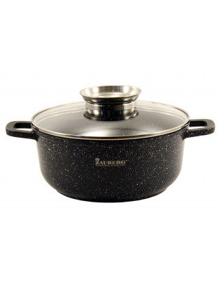 Каструля алюмінієва Zauberg Black МАРМУР 2,3 л., із скляною арома-кришкою, індукція