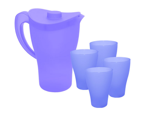Набір посуду "Глечик та стакани" (фіолетовий-прозорий)