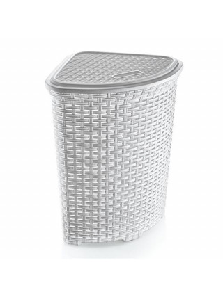Корзина для білизни кутова 52 л, Dunya plastik "Rattan" 40,2*40,2*58 см (білий) 