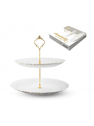 Цукерниця 2х ярусна S&T Золотий кант біла (10',8') 