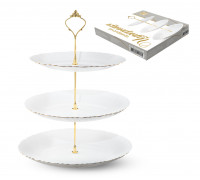 Цукерниця 3х ярусна S&T Золотий кант біла (10',8') 