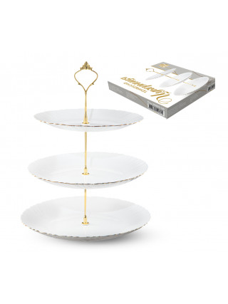 Цукерниця 3х ярусна S&T Золотий кант біла (10',8') 