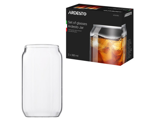Набір склянок Ardesto Jar 380 мл., h-12 см., 2 шт., боросилікатне скло 