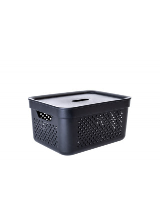 Корзина для побутових речей 15 л "Simple"  39*29*20 см, з кришкою (чорний)