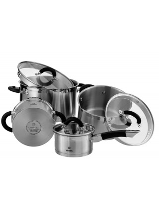 Набір каструль Vinzer Progresso 9 пр. (каструлі: 1,5 л., 3,4 л., 5,9 л., ківш 1,1 л.)