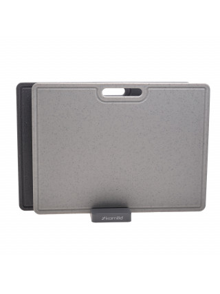 Набір обробних дощечок Kamille 40*30*0,6 см на підставці (2 дощечки+підставка) сірий 