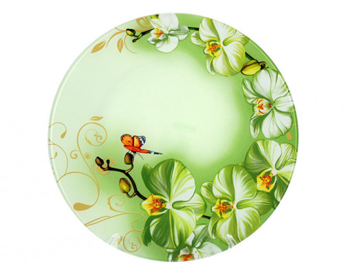 Блюдо Interos Орхідея WHITE скляне кругле d-30 см., з декором