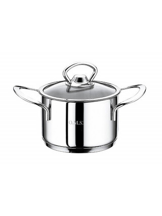 Каструля OMS d-12 см. 0,9 л., скляна кришка, металеві ручки (індукція)