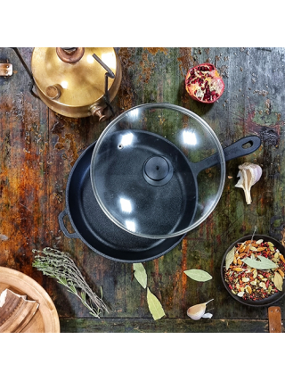 Сковорода чавунна лита Maysternya 20*4 см  зі скляною кришкою