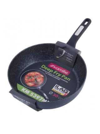 Сотейник Kamille Marble d-30 см., h-8 см. з покриттям чорний мармур із литого алюмінію