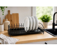 Сушка для посуду Kamille 38*18 см. з хромованої сталі та піддоном (чорна)