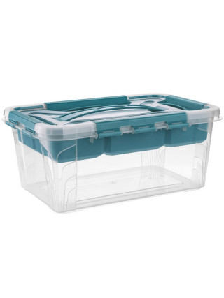 Контейнер 10 л., харчовий 37,2*27,3*13,8 см., з вкладишем (шкільна реформа А4) (прозоро-бірюзовий)