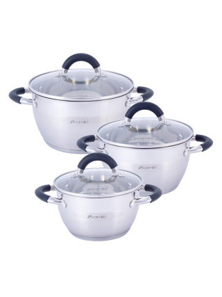 Набір каструль Kamille 6 пр. (каструлі: 1,8 л., 2,5 л., 3,5 л.) силіконові вставки