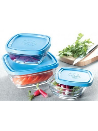 Контейнер квадратний Duralex Lys Carre 610 мл (14 см) з синьою кришкою