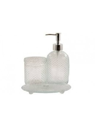 Набір аксесуарів для ванної кімнати 3-пр прозорий (ємність для рідини, мильниця, стакан) 