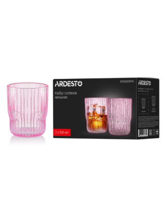 Набір склянок низьких Ardesto 300мл, 2 шт, скло, рожевий