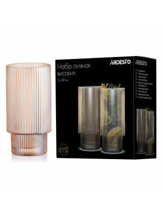 Набір склянок високих Ardesto 380мл, 2 шт, скло, золотистий