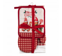 Подарунковий набір для кухні Ardesto Christmas Gingerbread, 3шт, 100% бавовна (рушничок), 100% поліестер (прихватки), червоний