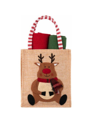 Подарунковий набір рушничків в мішечку Ardesto Christmas Deer 38х63см, 2шт, 100% бавовна, червоний, зелений