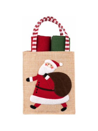 Подарунковий набір рушничків в мішечку Ardesto Christmas Santa 38х63см, 2шт, 100% бавовна, червоний, зелений