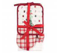 Подарунковий набір для кухні Ardesto Christmas Tree, 3шт, 100% бавовна (рушничок), 100% поліестер (прихватки), зелений