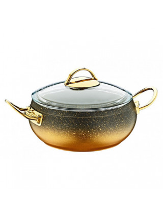 Каструля алюмінієва OMS d-28 см., 6,6 л., з антипригарним покриттям, зі скляною кришкою. Золото