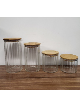 Ємність скляна Vittora, 500 мл з дерев'яною кришкою (кругла смугаста) 