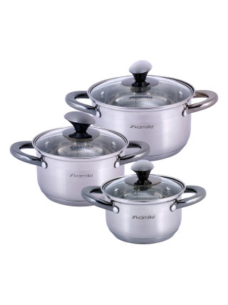 Набір каструль Kamille 6 пр. (каструлі: 1,0 л., 1,5 л., 2,0 л.) чорні тоновані ручки
