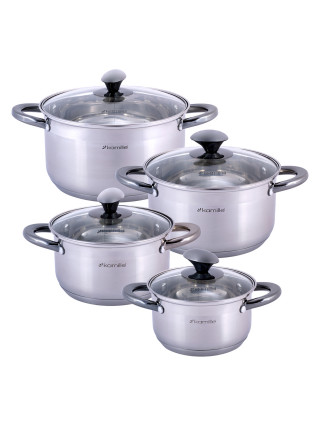 Набір каструль Kamille 8 пр. (каструлі: 1,5 л., 2,0 л., 3,0 л., 5,0 л.) чорні тоновані ручки