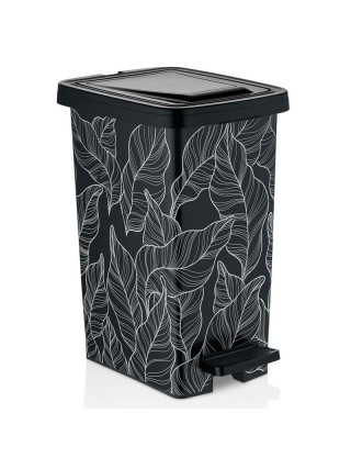Відро для сміття з малюнком DECOR Slim 15л лаврове листя на чорному leav 165