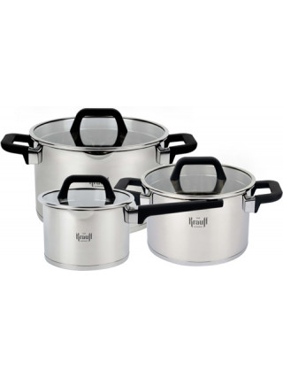 Набір посуду Krauff Herzog 6 предметів (ківш 2 л з кришкою, каструлі 3.7/6.3 л з кришками). 