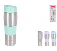 Чашка-термос 480 мл. Kamille із нержавіючої сталі з TPR вставкою (сірий) Термопляшка 480мл з нержавіючої сталі з TPR-вставкою (ментоловий, блакитний, ліловий, сірий).