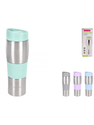 Чашка-термос 480 мл. Kamille із нержавіючої сталі з TPR вставкою (сірий) Термопляшка 480мл з нержавіючої сталі з TPR-вставкою (ментоловий, блакитний, ліловий, сірий).