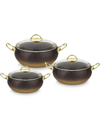 Набір посуду алюмінієвого OMS ECO GRANITE 6 пр. (каструлі: 2,0 л., 2,5 л., 3,5 л.), золотий