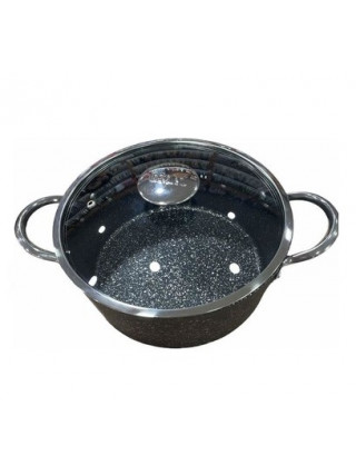 Каструля алюмінієва OMS 2,6 л., d-20 см., з антипригарним покриттям, зі скляною кришкою, чорний