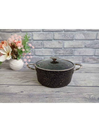 Каструля алюмінієва OMS 6,0 л., d-28 см., з антипригарним покриттям, зі скляною кришкою, чорний