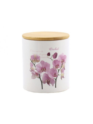 Банка керамічна Interos "Орхідея рожева" 650 мл. з бамбуковою кришкою