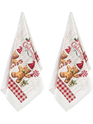 Подарунковий набір рушничків в коробці Ardesto Christmas Gingerbread 38х63см, 2шт, 100% бавовна, червоний