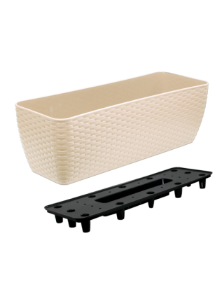 Вазон "Ротанг" (балконний) 50*18 см., зі вставкою (біла троянда)