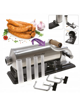 Шприц для начинення ковбас Kamille 5.5 kg з нержавіючої сталі з силіконовими насадками