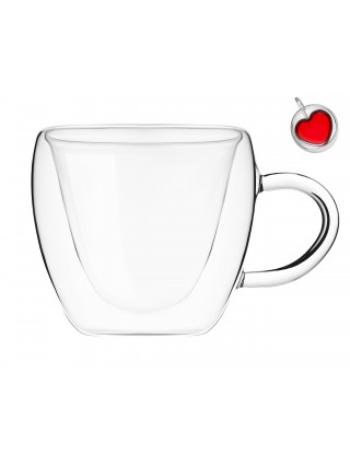 Набір чашок Ardesto Серце 250 мл., h-9,5 см., з подвійними стінками, 2 шт., боросилікатне скло