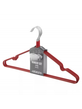 Набір вішаків Ardesto HouseHold 40.5см, 5шт, метал, ПВХ, червоний