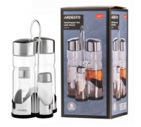 Набір для солі та перцю на підставці Ardesto Gemini, 20.5см,  5 предметів, нержавіюча сталь, скло, прозорий