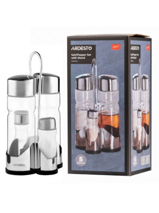 Набір для солі та перцю на підставці Ardesto Gemini, 20.5см,  5 предметів, нержавіюча сталь, скло, прозорий