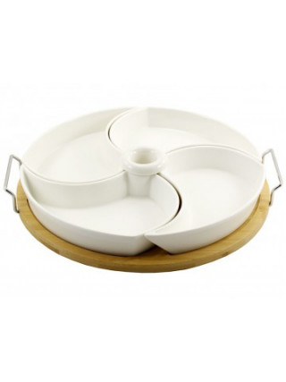 Менажниця 4-х секційна Porcelain on bamboo 28 см на підставці