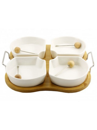 Менажниця 4-х секційна Porcelain on bamboo 28 см з 4 шпажками на підст.