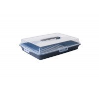 Тортівниця пластикова прямокутна 44*30*9,5 см з кришкою на 4-х защіпках (граніт/прозора)