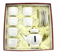 Сервіз чайний Interos "Снігова королева" 13 пр. (6 чашок квадратна 240 мл. з блюдцями, заварник 850 мл.) порцеляна, в подарунковій упаковці
